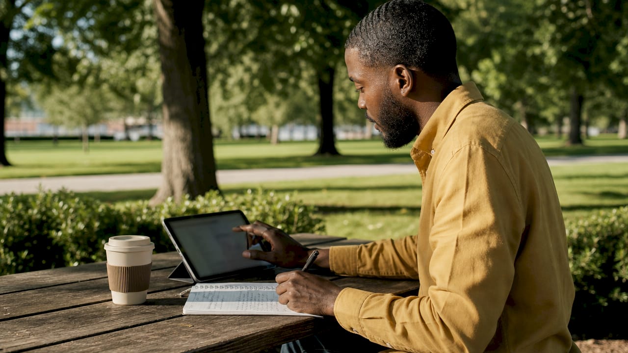 Hands managing credit line via phone outdoors