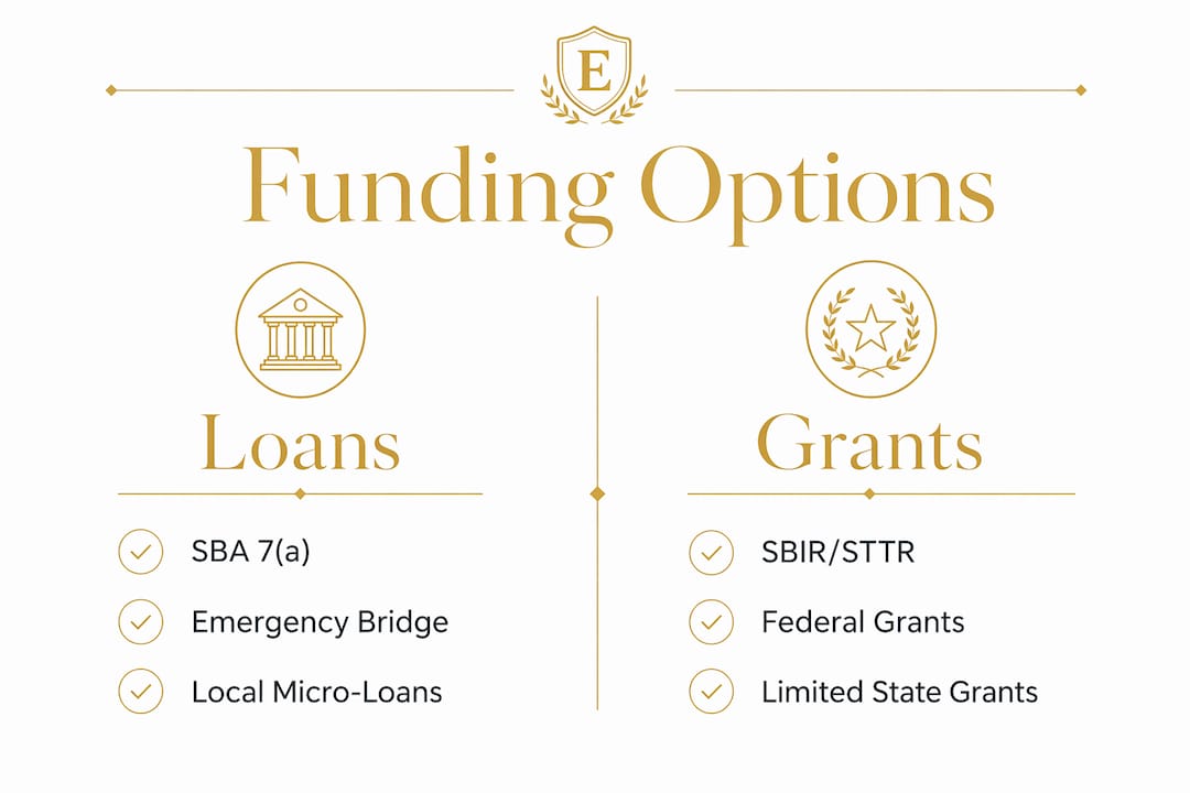 Infographic comparing Florida business funding loans and grants