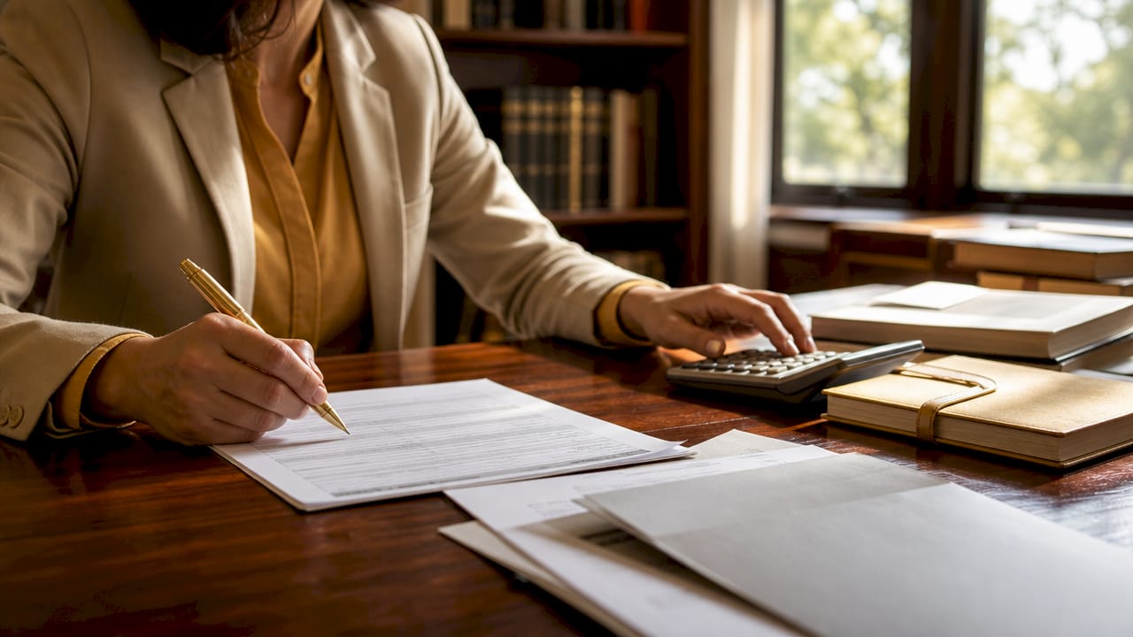 Hands filling out loan application with calculator
