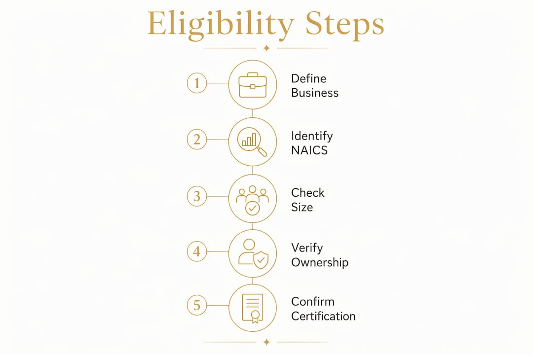 Infographic outlining steps to determine small business eligibility