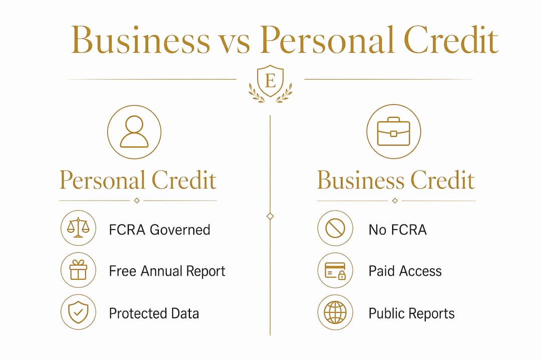 Infographic comparing personal and business credit features