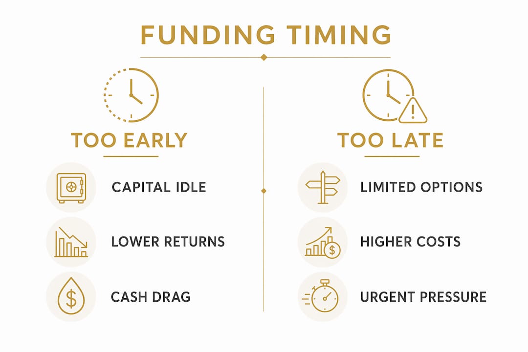 Infographic comparing pros and cons of funding timing
