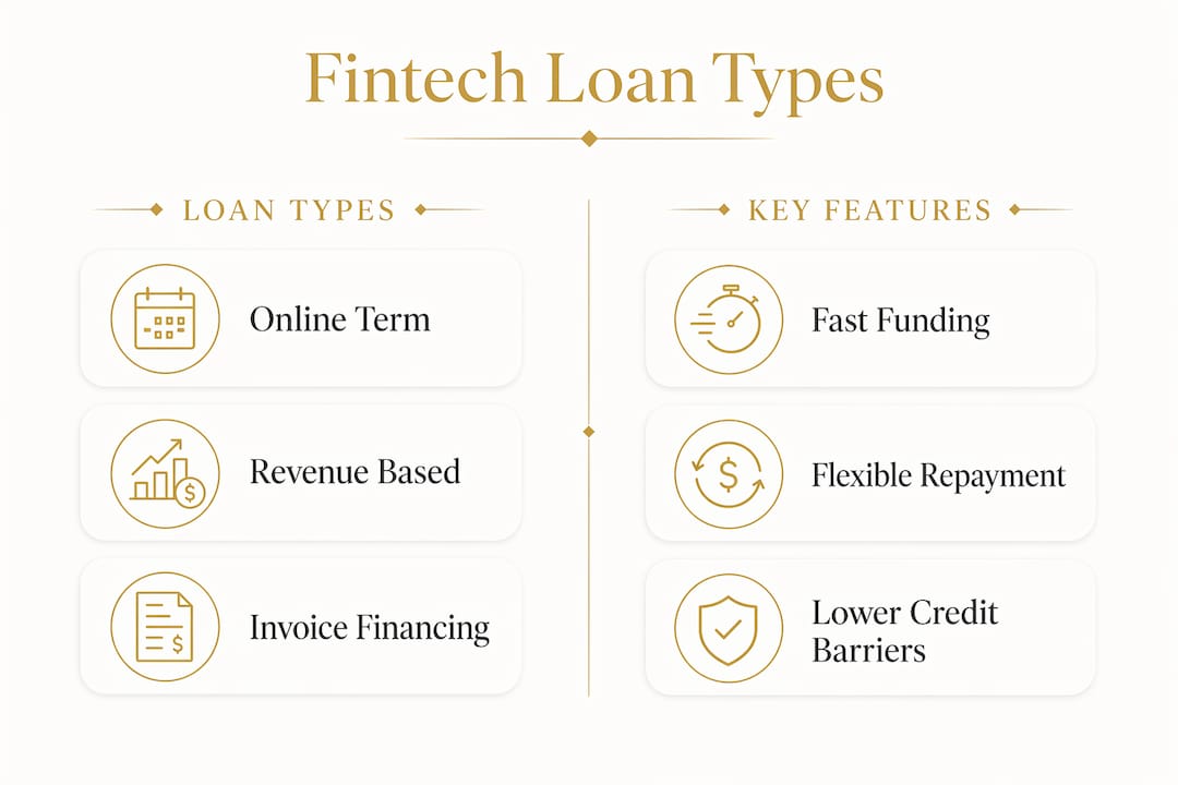 Infographic comparing fintech business loan types and features