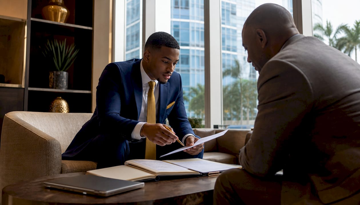 Banker reviewing secured line of credit documents