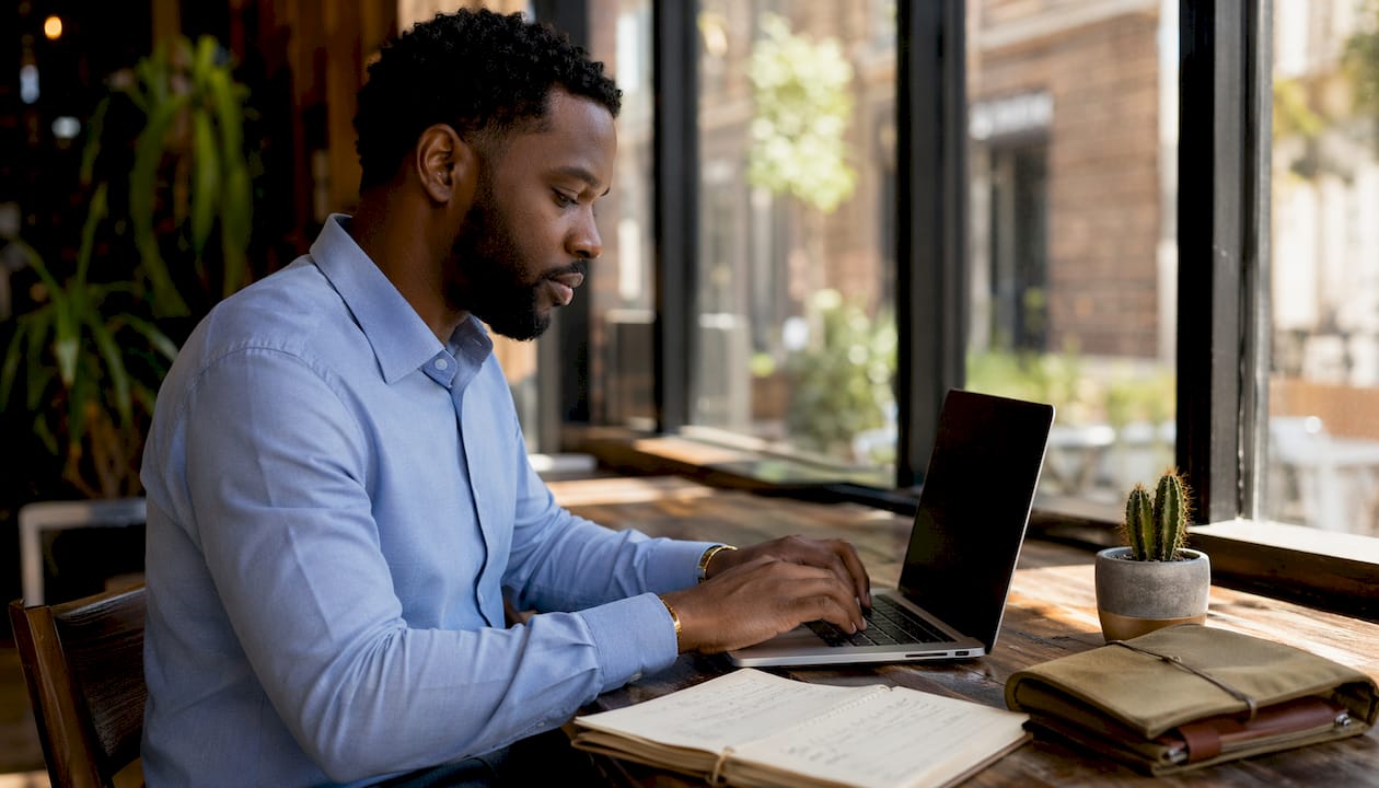 Man typing on laptop automating capital workflows