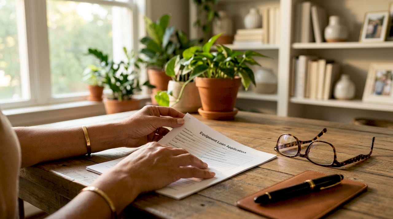 Hands signing loan application form