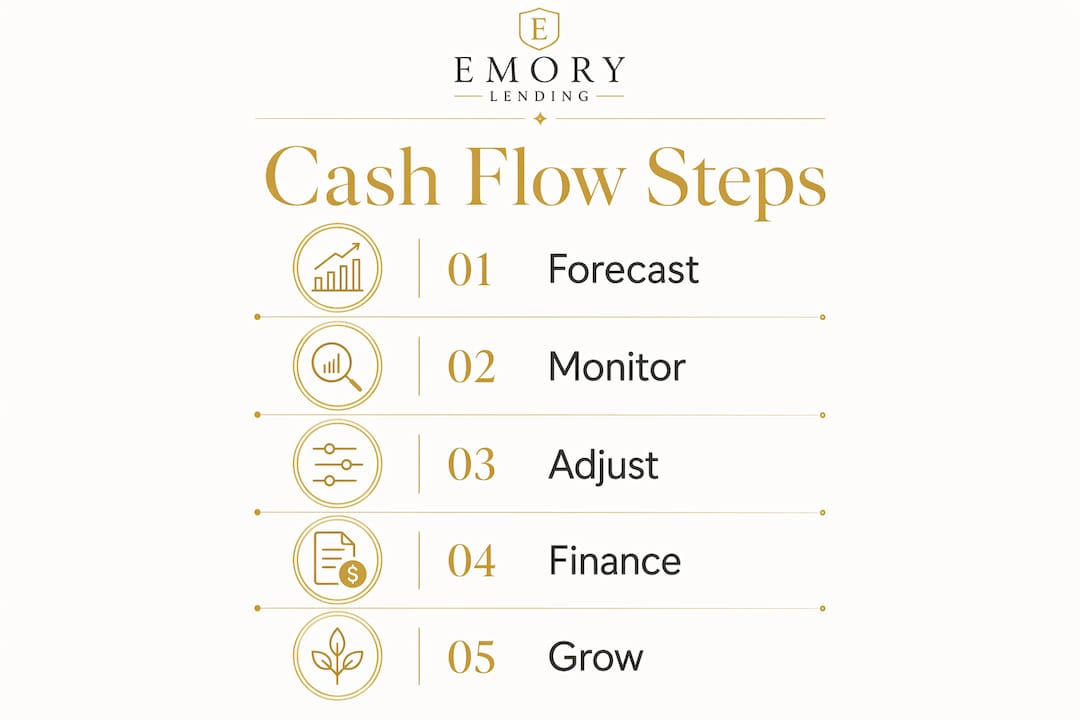 Infographic showing cash flow management steps in business