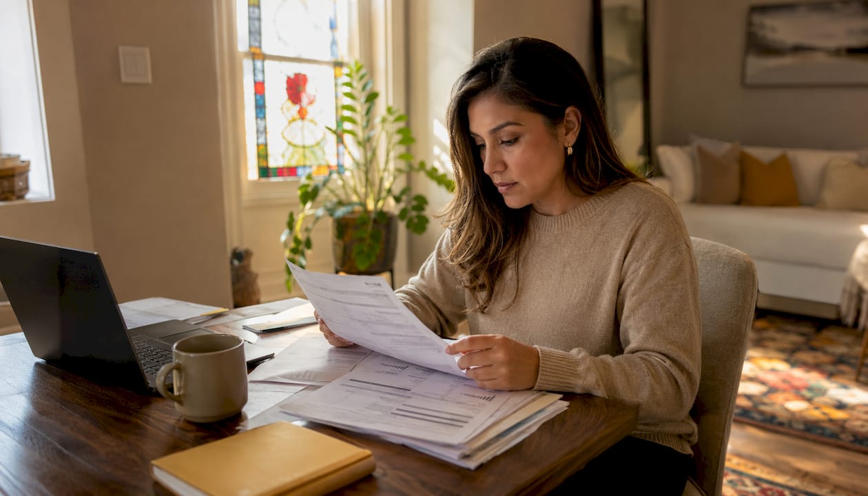 Businesswoman organizing loan documents