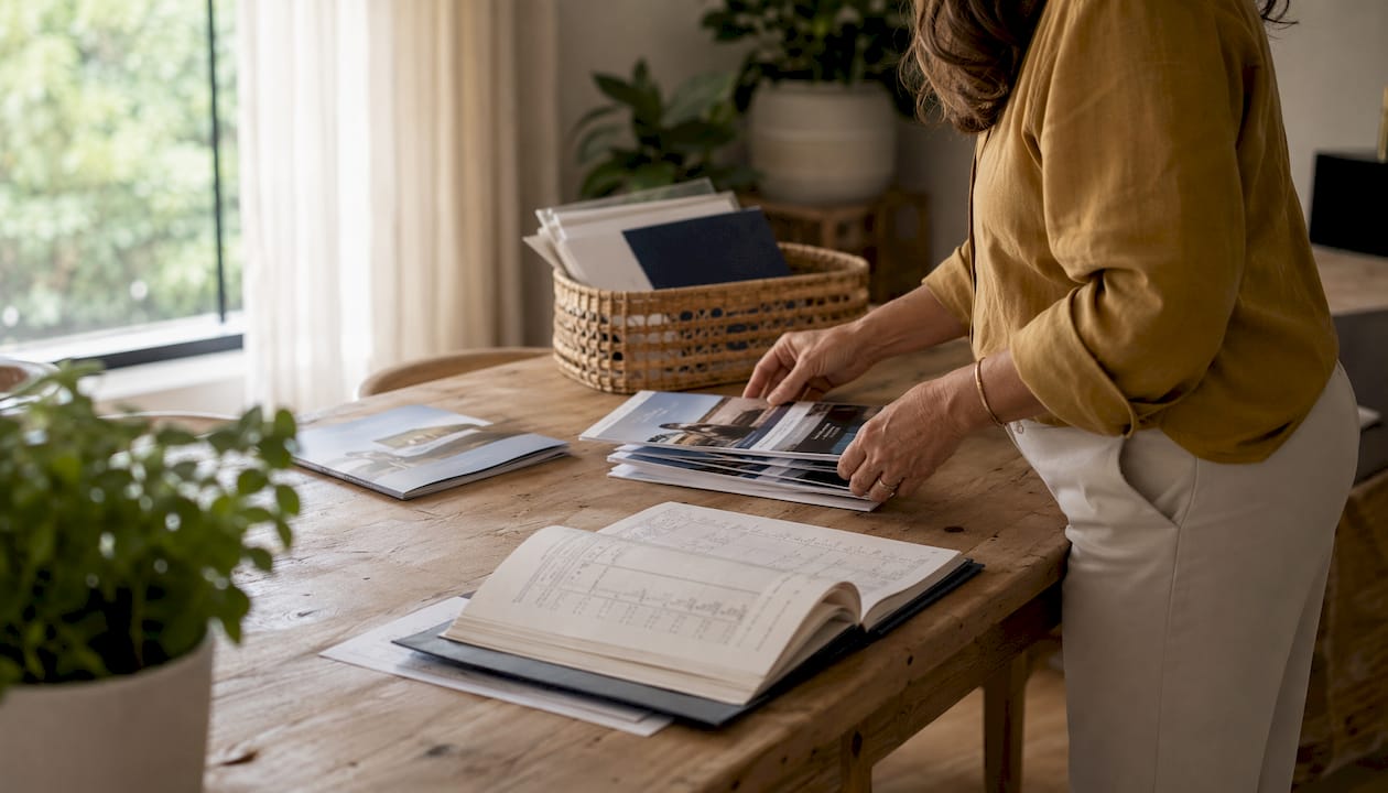 Hands arranging loan collateral items on desk