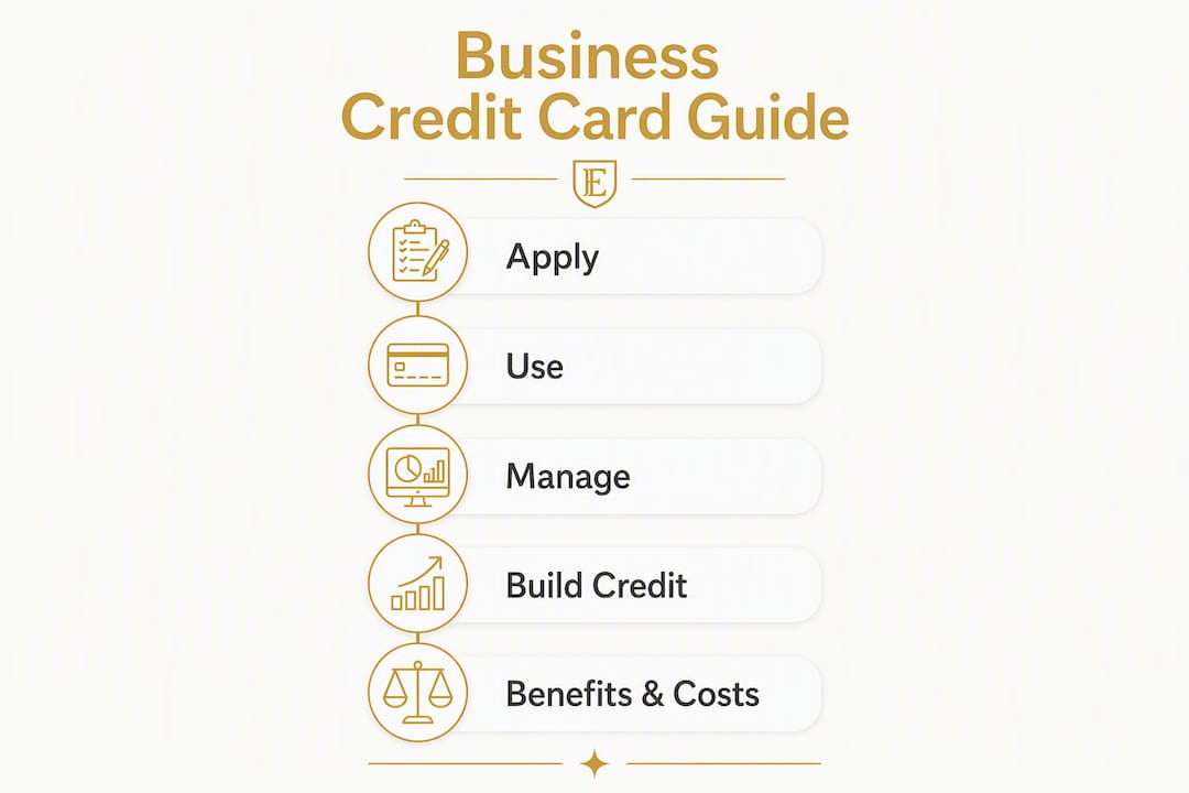 Infographic outlining steps and benefits of business credit cards