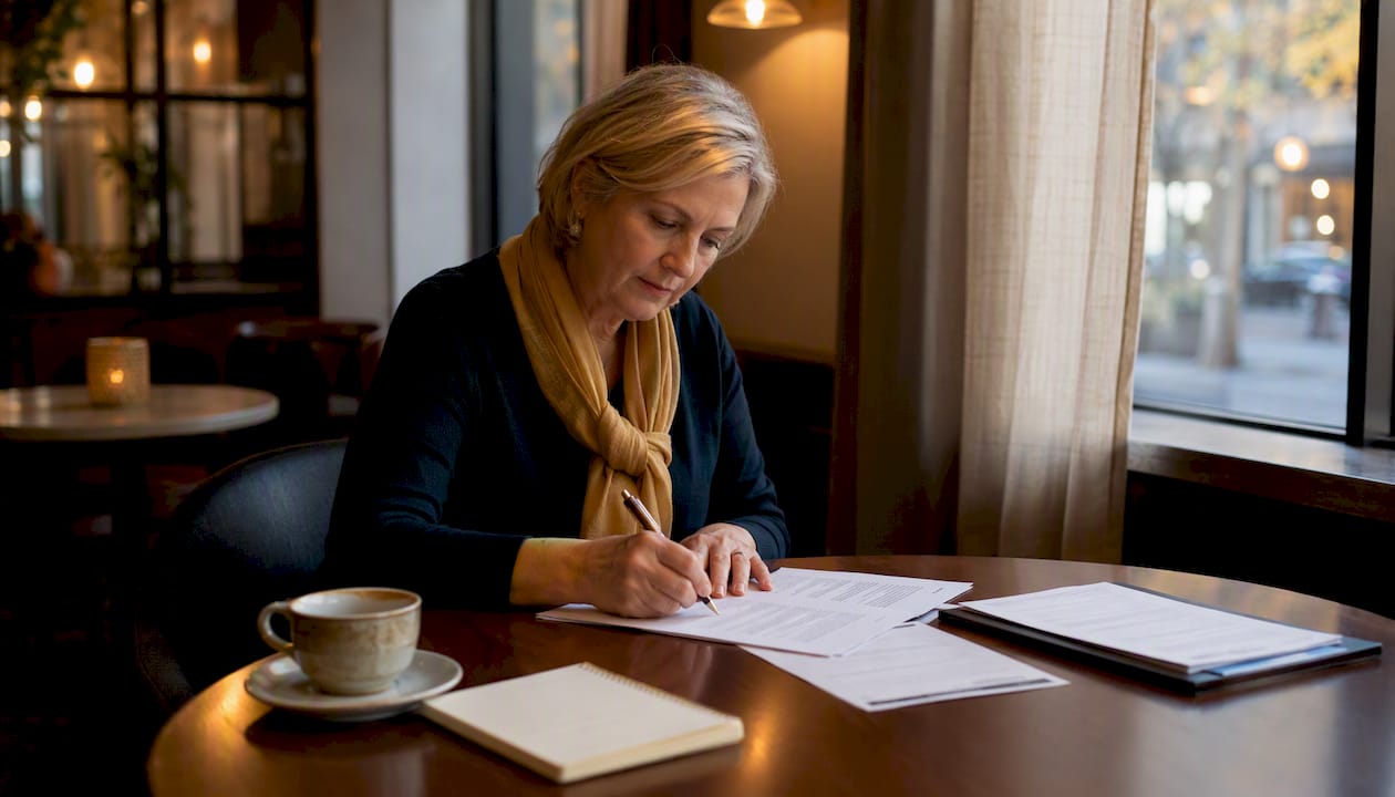 Hands signing equipment lease agreement on table