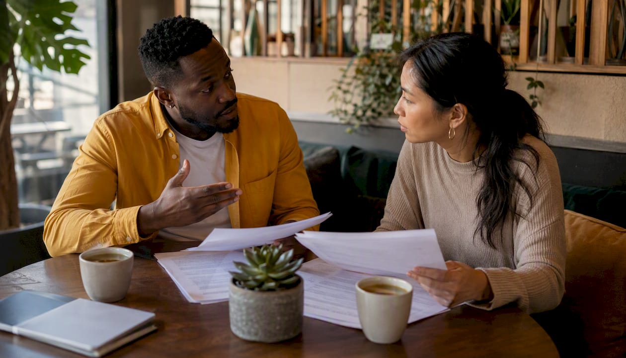 Two entrepreneurs discussing legal business structures