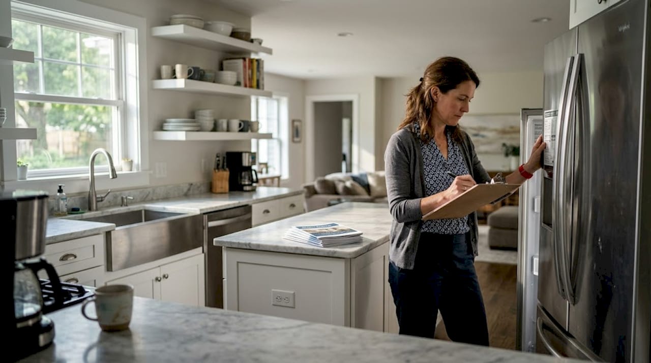 Appraiser inspecting modern renovated kitchen