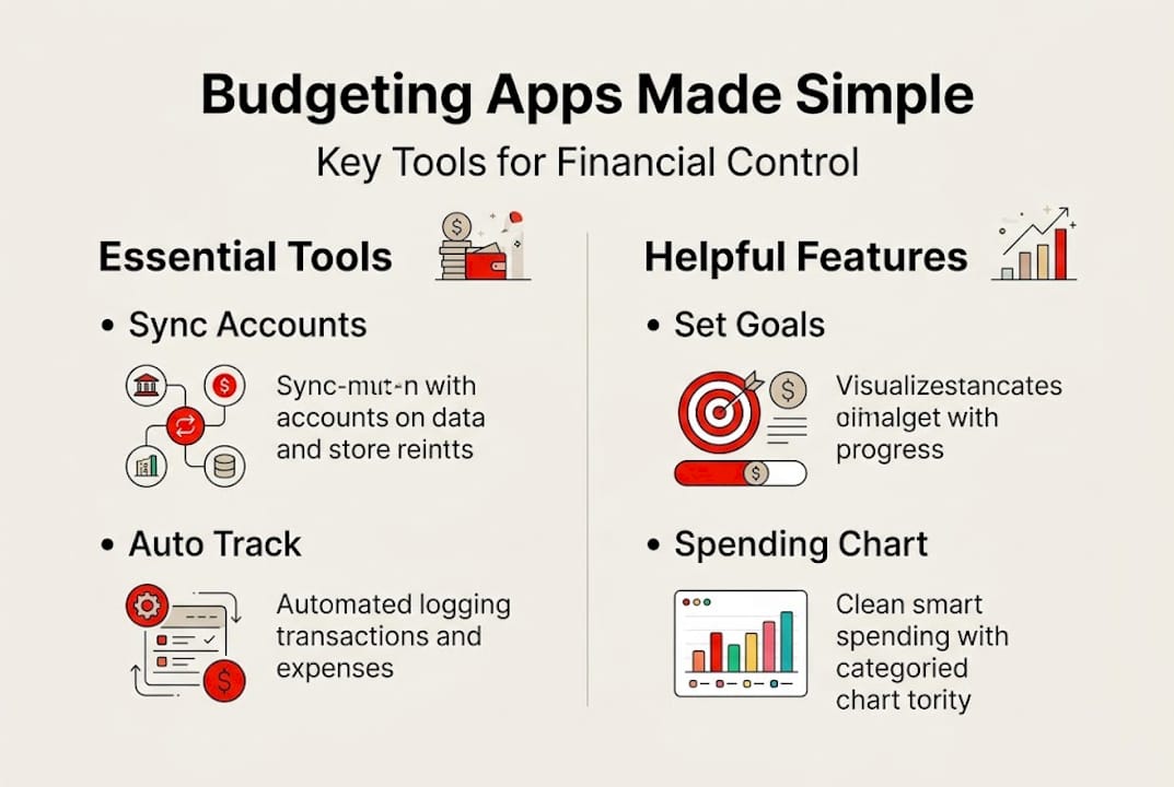 Infographic with main budgeting app features