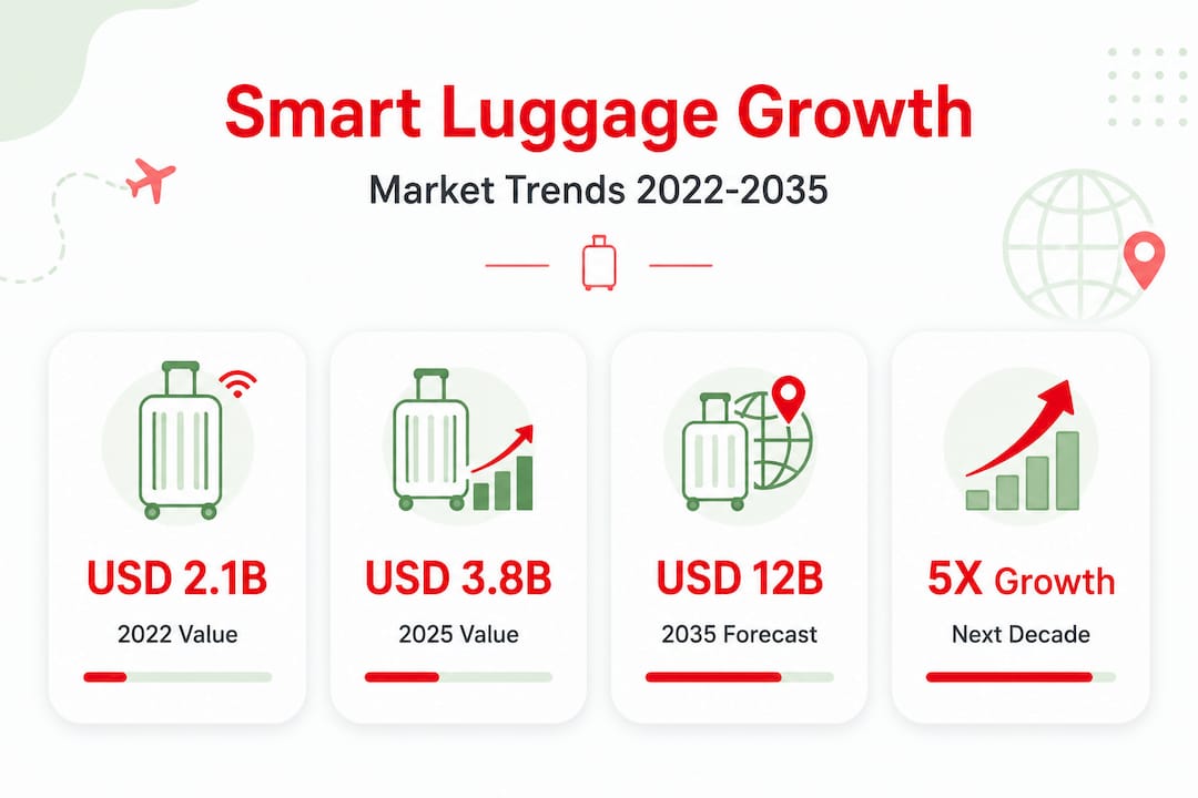 Infographic showing smart luggage market growth statistics