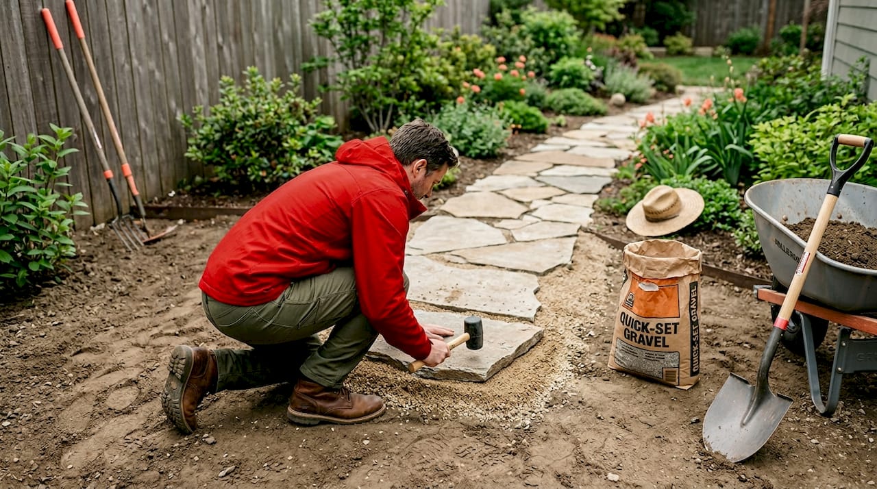 DIY landscaping: Transform your outdoor space today 2026 Lizard's Lunch Laying hardscape stones in backyard path