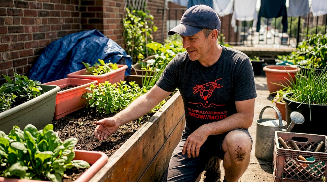 What is urban gardening? A practical guide to growing in cities 2026 Lizard's Lunch Checking moisture in rooftop vegetable planters