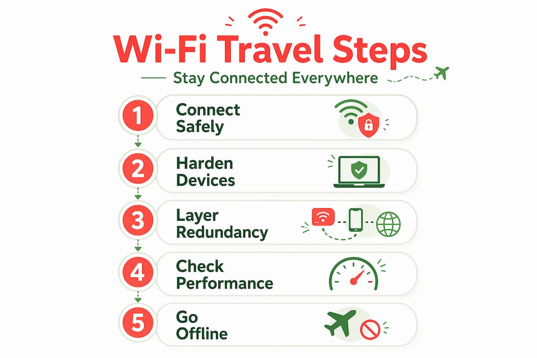 Infographic of travel Wi-Fi workflow steps