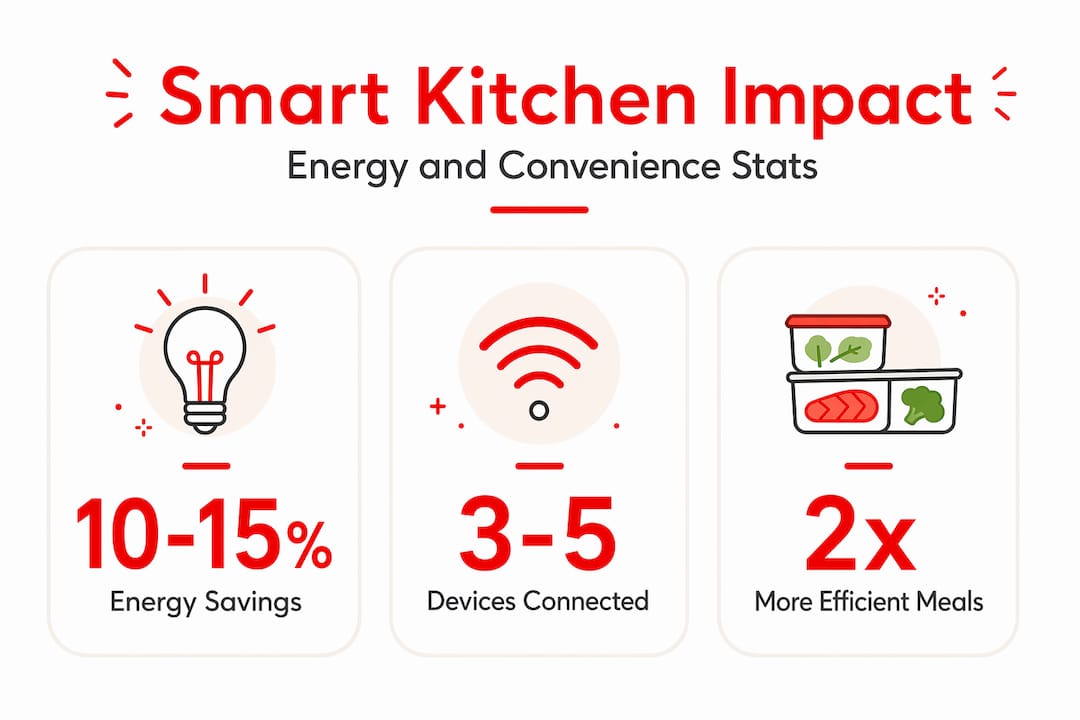 Smart kitchen infographic with major stats and icons