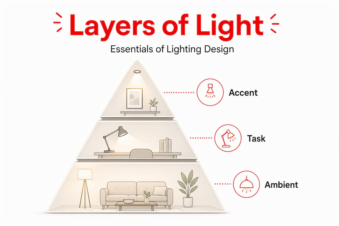 Infographic showing lighting design layers pyramid