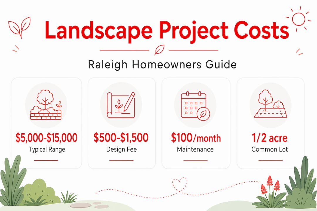 Raleigh Landscape Services: What Homeowners Need to Know 2026 Lizard's Lunch Infographic showing Raleigh landscape pricing stats
