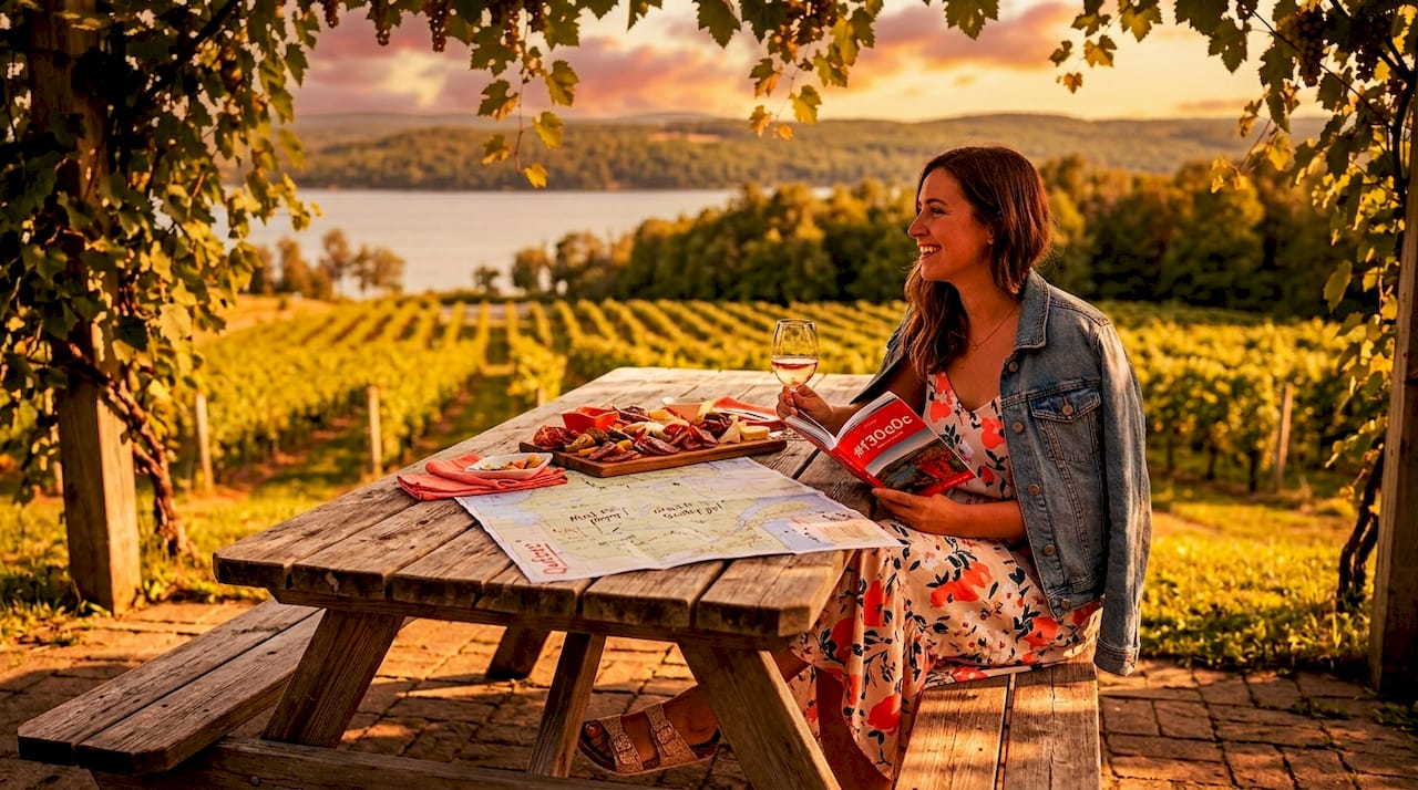 Woman at Quebec vineyard on honeymoon