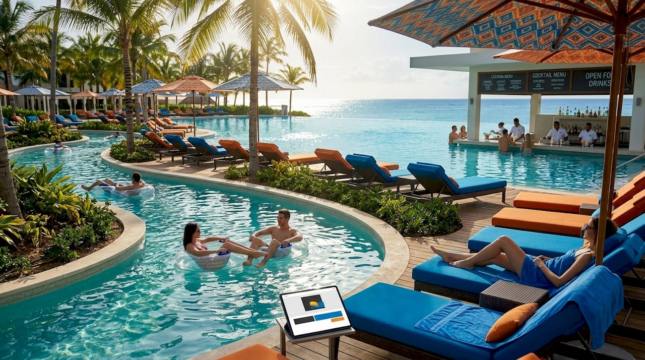 Secrets Royal Beach luxury pool with lazy river