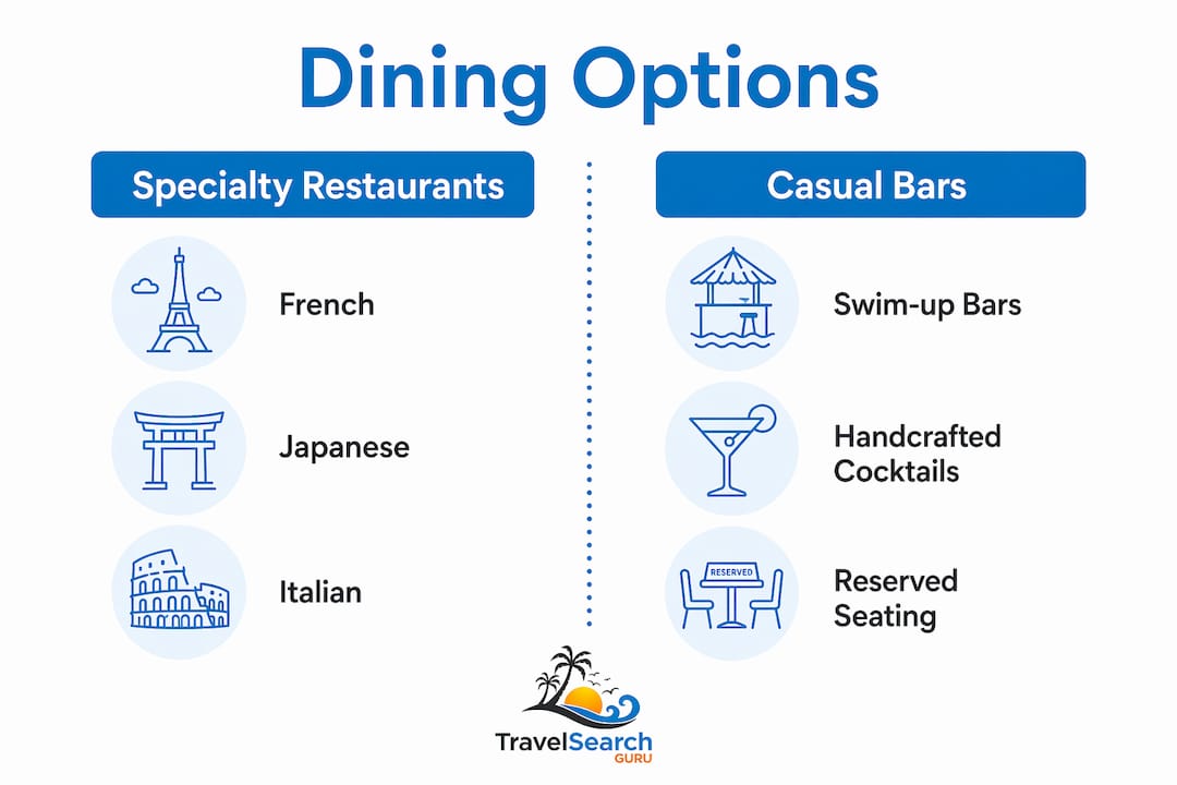 Infographic showing Secrets Royal Beach dining categories