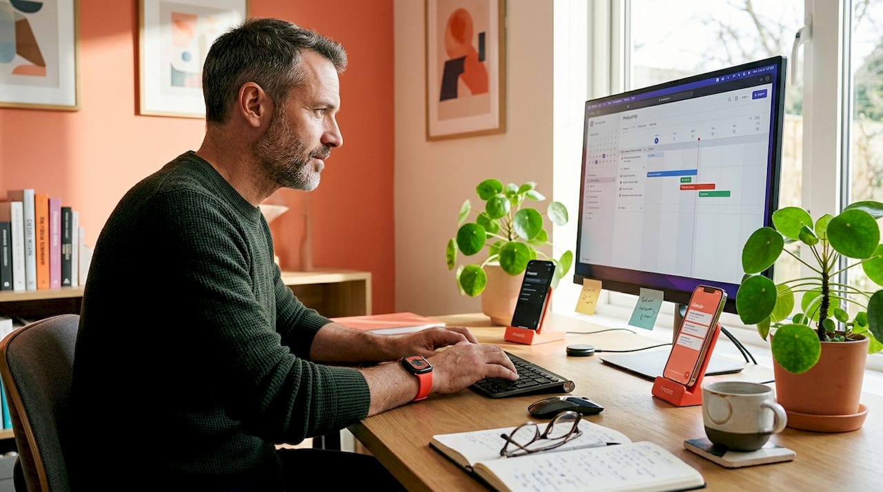 The Role of Gadgets in Daily Life: Benefits and Tradeoffs 2026 Lizard's Lunch Man working with productivity gadgets at home desk