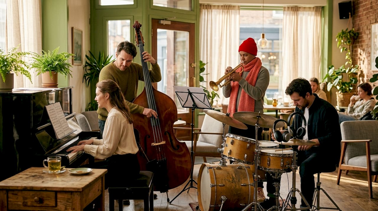Jazz Explained: Styles, Artists, and Techniques 2026 Lizard's Lunch Jazz ensemble rehearsing in living room