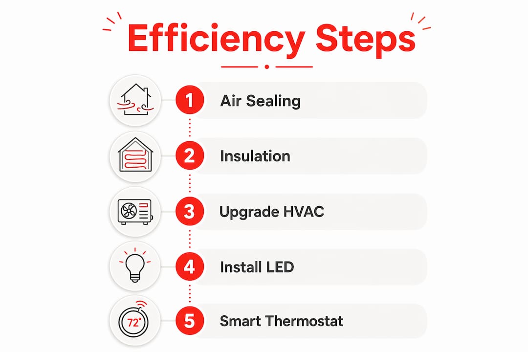 Why Energy Efficiency Matters for Your Home in 2026 2026 Lizard's Lunch Infographic showing steps for home energy efficiency improvements