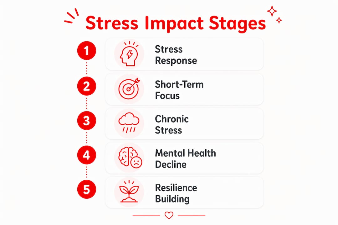 Infographic illustrating stages of stress impact on mental health