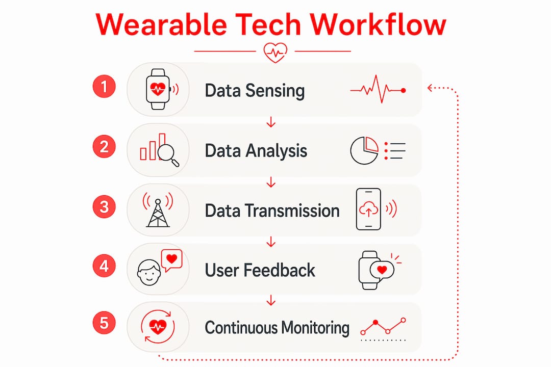 Infographic illustrating wearable technology operation steps