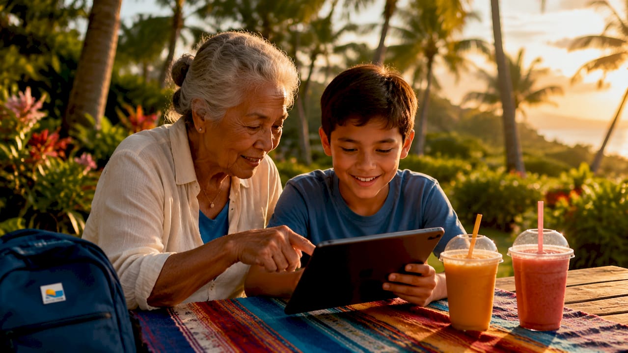 How to Coordinate a Family Group Travel Itinerary 1 Family members using travel apps outdoors