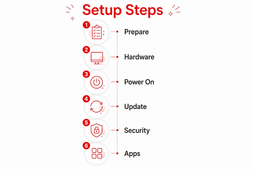 Infographic showing step-by-step tech setup process