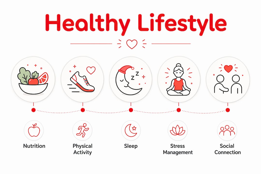 Infographic showing five core pillars of healthy lifestyle