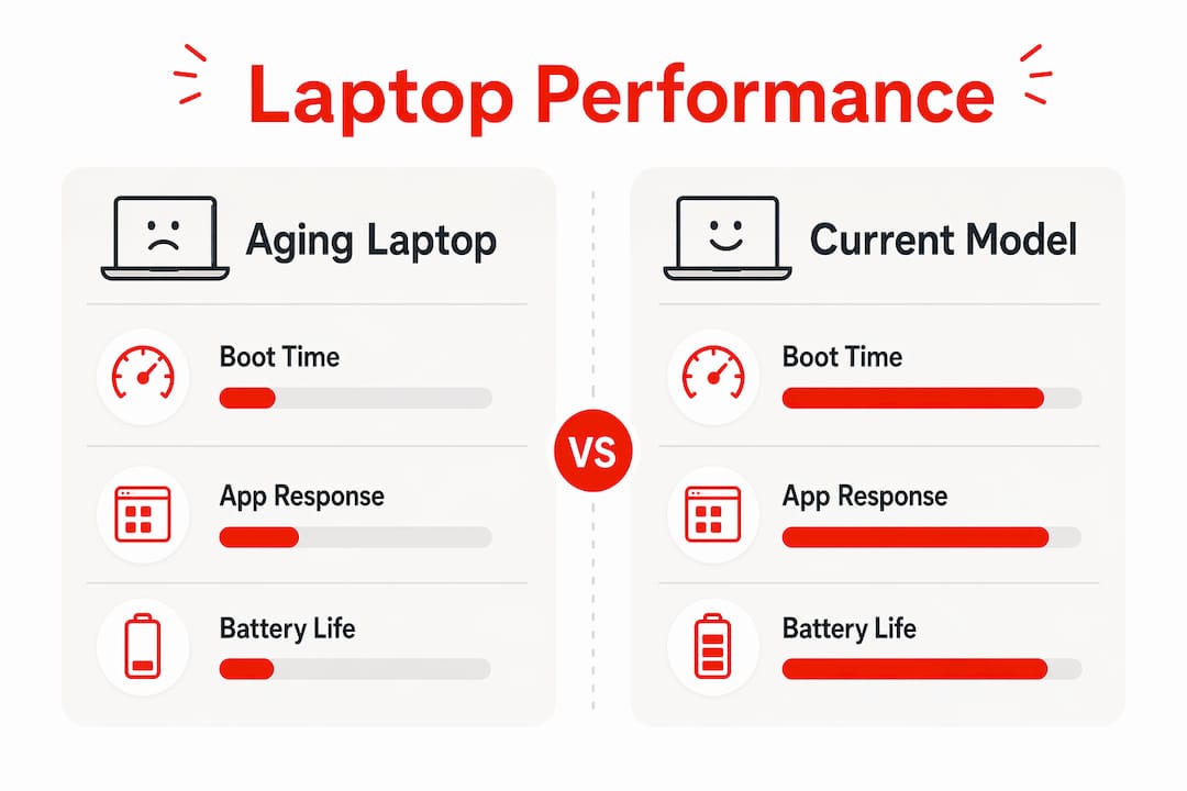 Infographic comparing old and new laptop performance