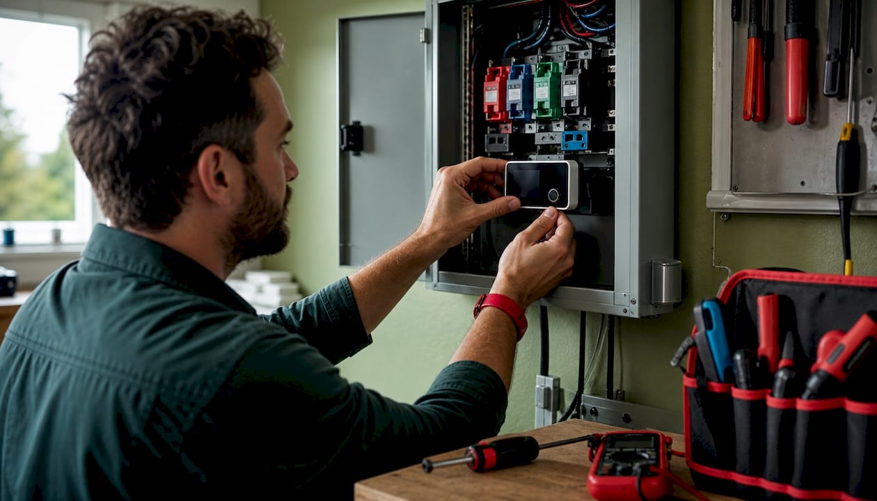 Sustainable Living Tech Tips for a Greener Home in 2026 2026 Lizard's Lunch Hands installing smart energy monitor