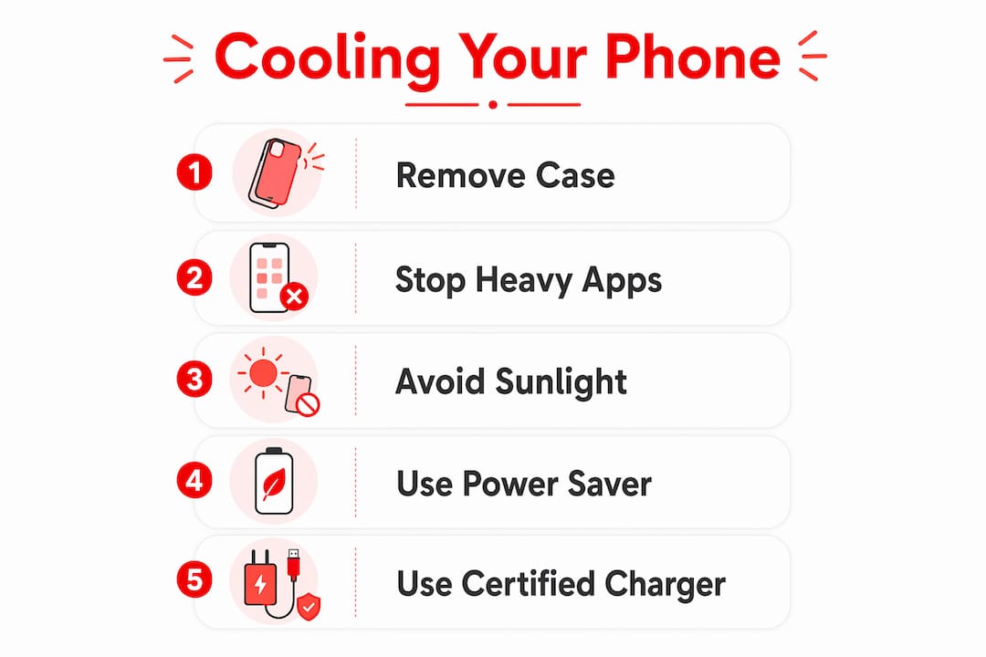 Infographic with steps to reduce phone overheating