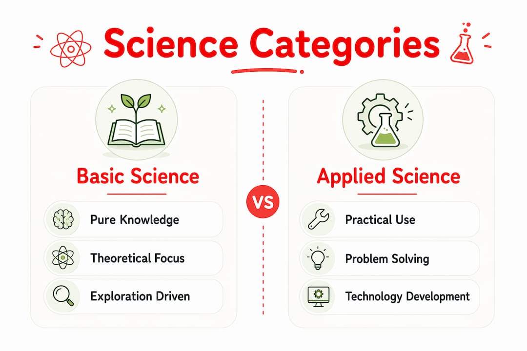 The Meaning of the Word Science: A Clear Guide 2026 Lizard's Lunch Infographic comparing basic and applied science categories