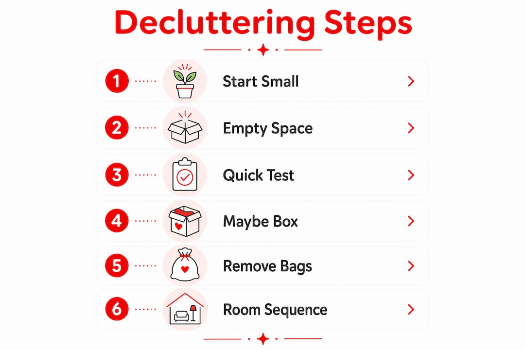 Infographic illustrating decluttering steps process
