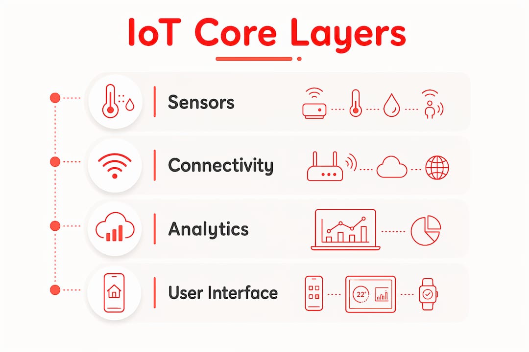 Infographic showing IoT core functional layers