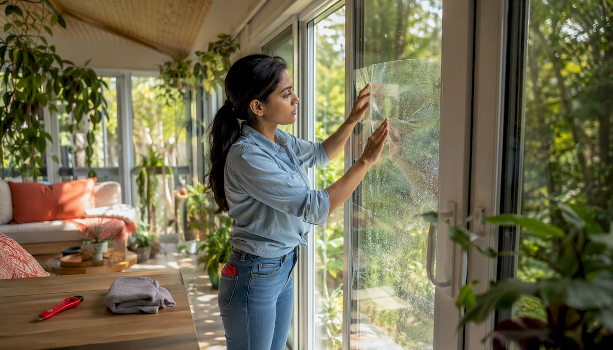 Ways to Improve Home Security for Homeowners in 2026 2026 Lizard's Lunch Hands applying security film to window glass