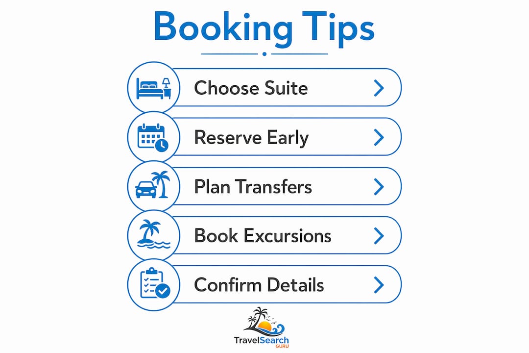 Infographic showing booking tips for resort stay