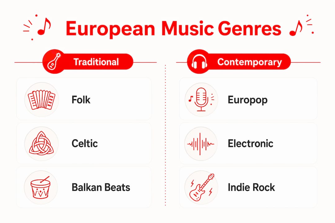 Infographic comparing European traditional and contemporary music genres