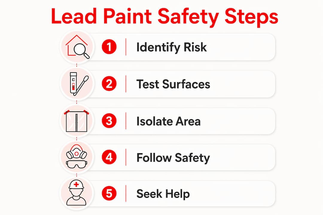 Lead Paint Risks Explained: What Every Homeowner Should Know 2026 Lizard's Lunch Infographic illustrating lead paint safety steps