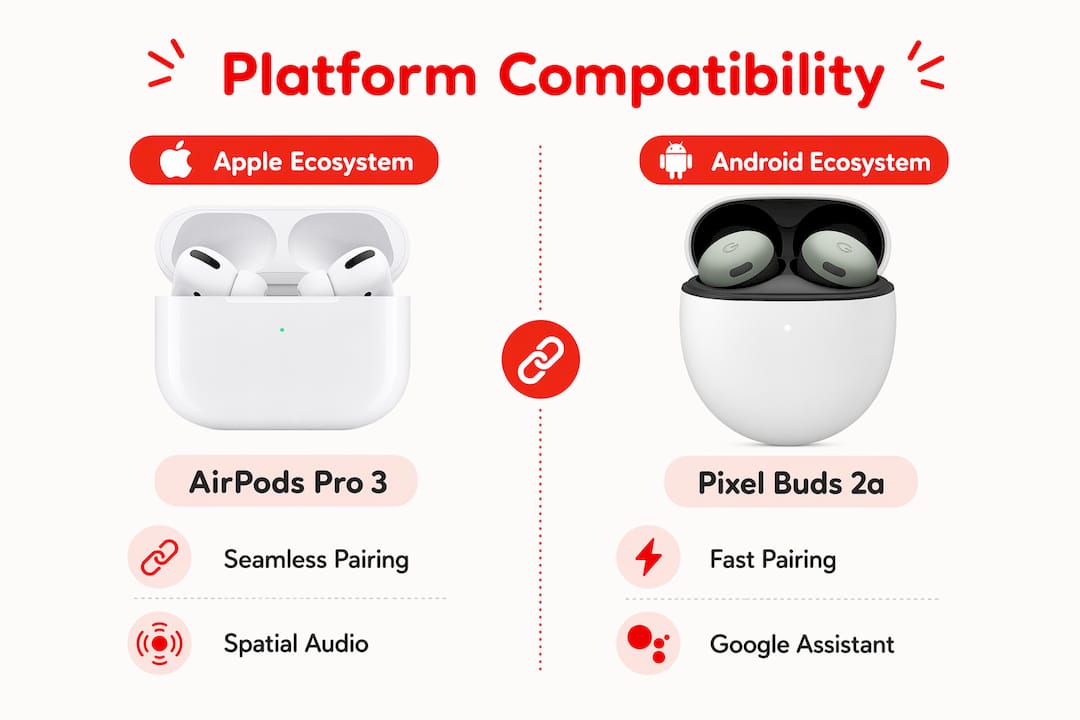Infographic comparing Apple and Android earbud platforms