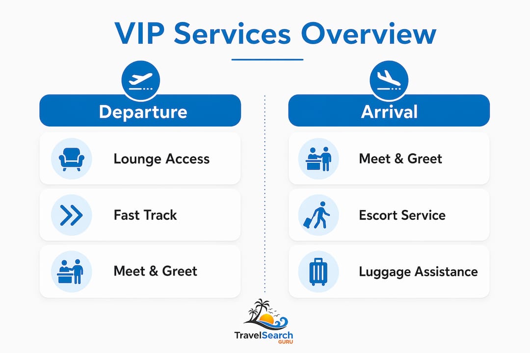 Infographic comparing VIP departure and arrival services at Punta Cana Airport
