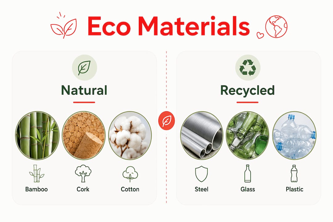 Infographic comparing natural vs recycled eco materials