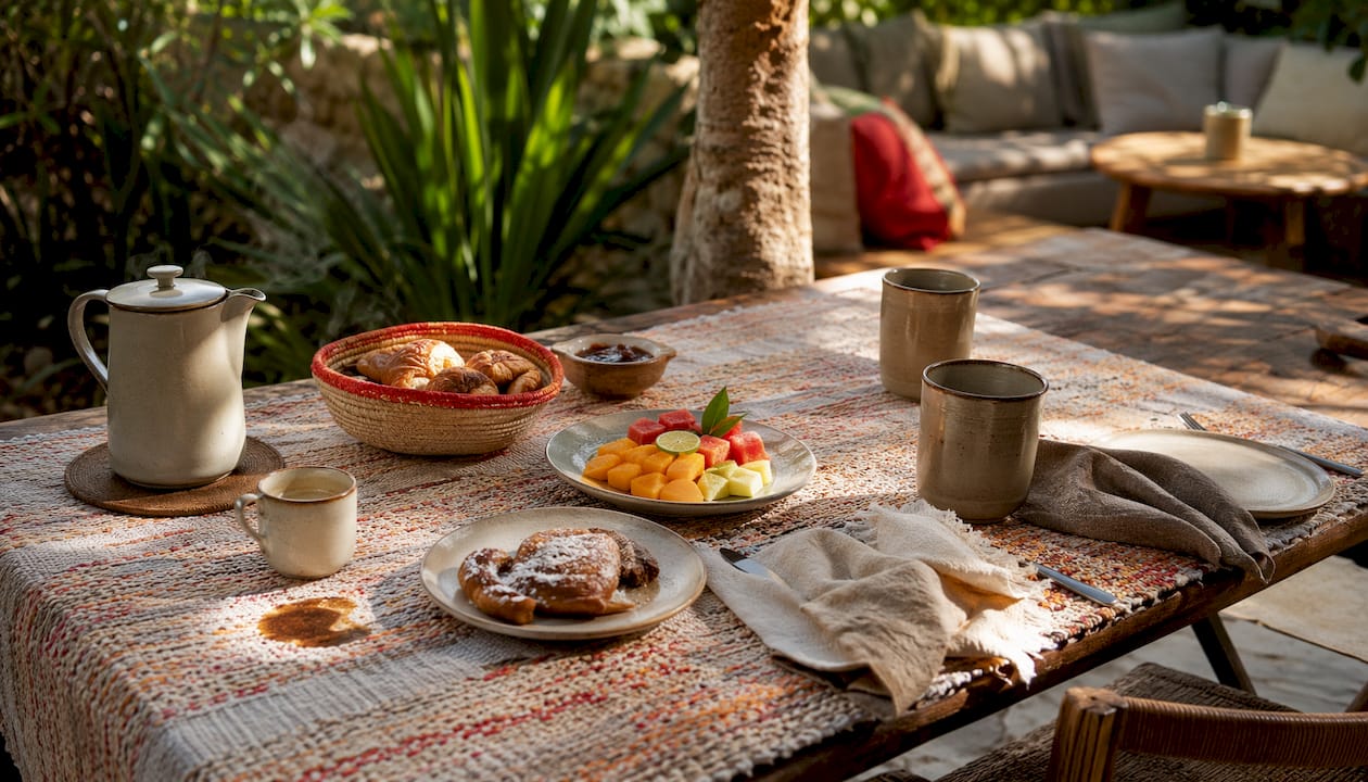 Artisanal breakfast set in boutique hotel dining